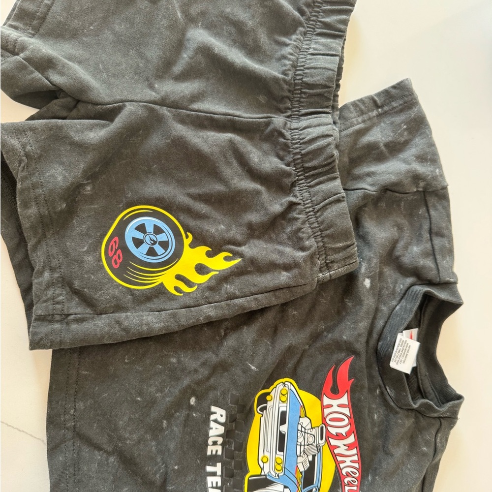 Hot Wheels Gray Kids Shorts Set with Flame Car Graphic